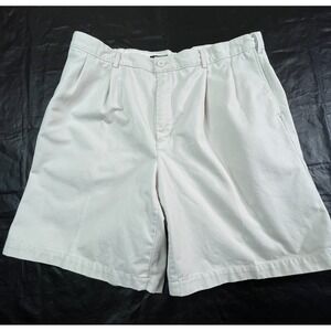 LANDS' END Mens 38 Shorts Traditional Fit Beige Pleated 9" inseam FLAW‎